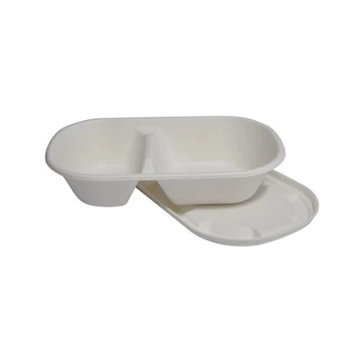 2 engangsrum Sukkerrørfiberskåle med låg take away Bagasse madbeholdere Måltidsforberedelsesskåle